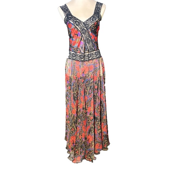 Victoria's Secret Other - Vtg Victorias Secret ? 1990s Satin & Sheer Chiffon Floral Paisley Lace Maxi Slip